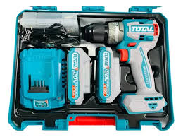 TALADRO INALAMBRICO PERCUTOR 1/2" CAJA PLAS INC 2 BATERIAS Y CARGADOR + ACC INDUSTRIAL TOTAL